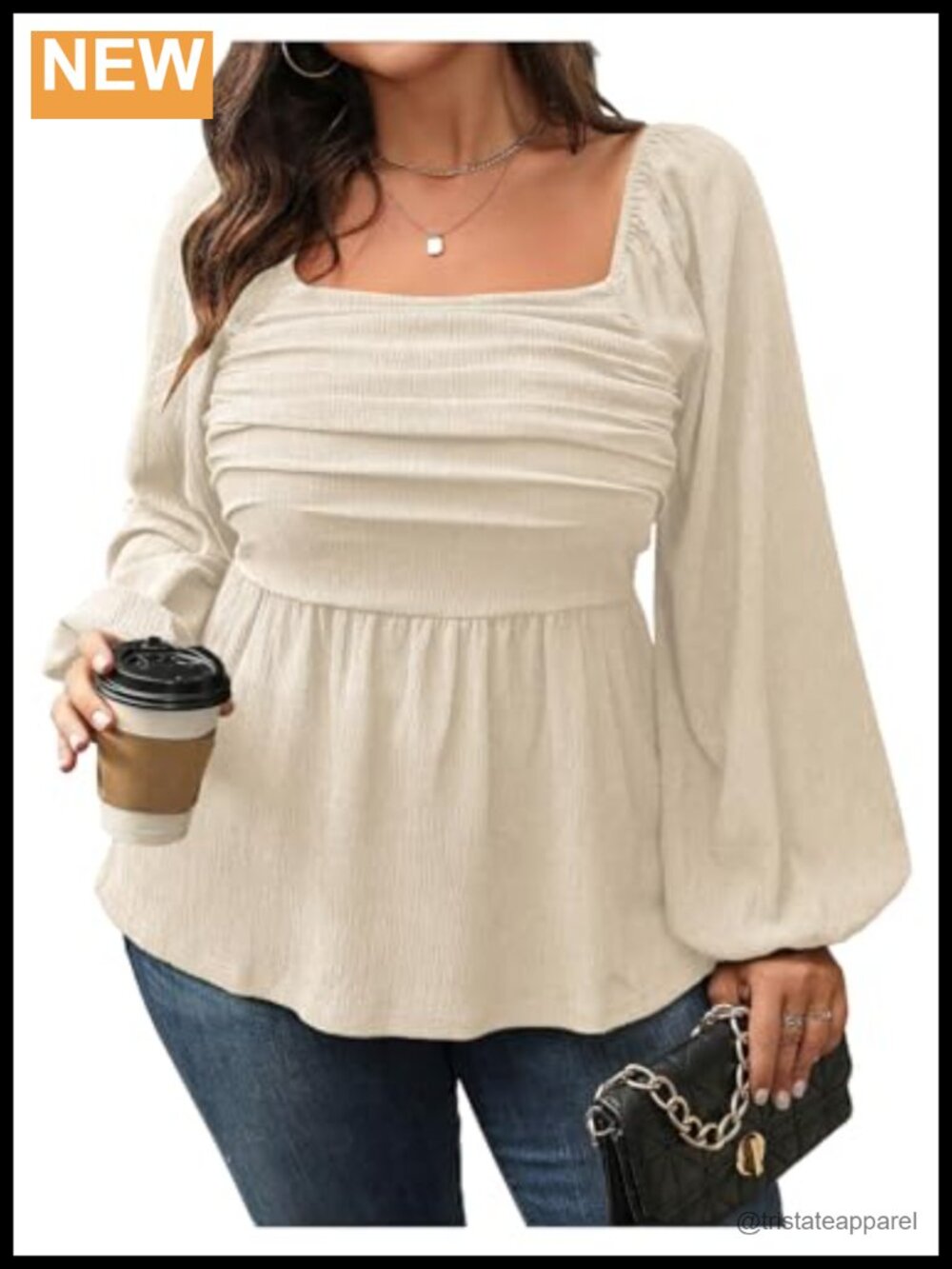 Plus Size Floral Peplum Blouse Lantern Sleeve Square Neck Ruffle Hem Ruched Top